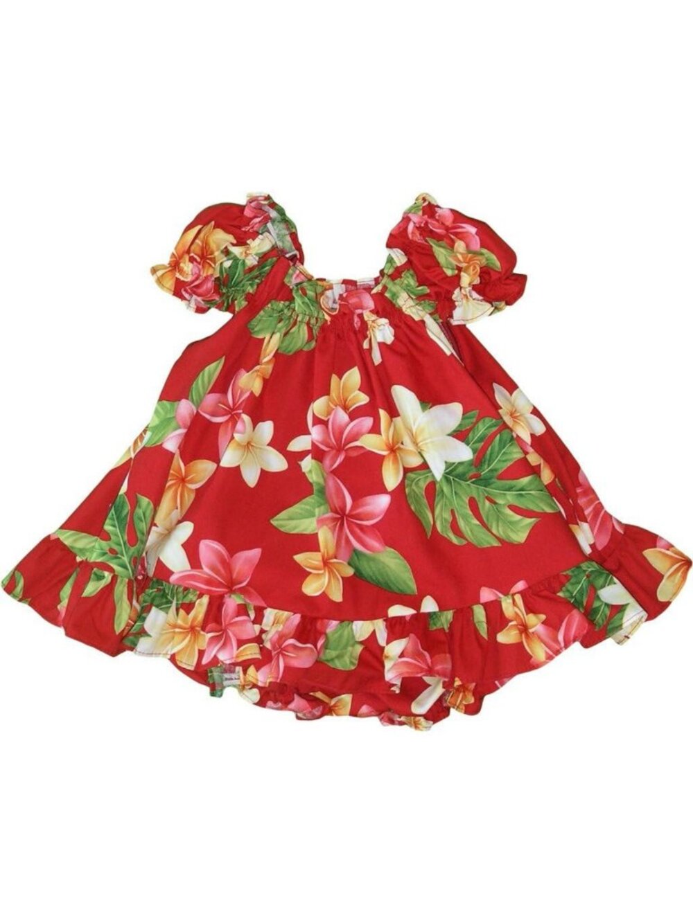 Adorable Baby Girl's Hawaiian 2-Piece Dress Set with Puff Sleeves & Plumeria